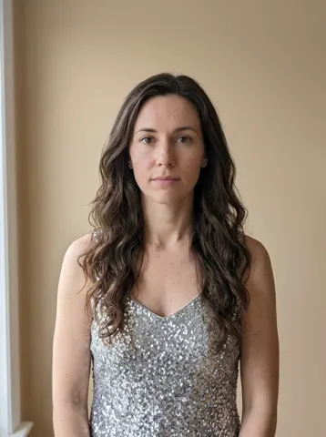 Photo of a woman in a silver sequin top used for a Dime Dime Baby AI video