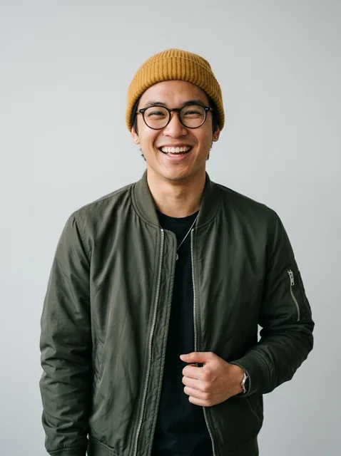 Photo of a man in a beanie used for a Hotel Lobby AI video