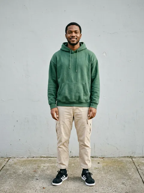 Photo of a man in a green hoodie used for a NEON AI dance